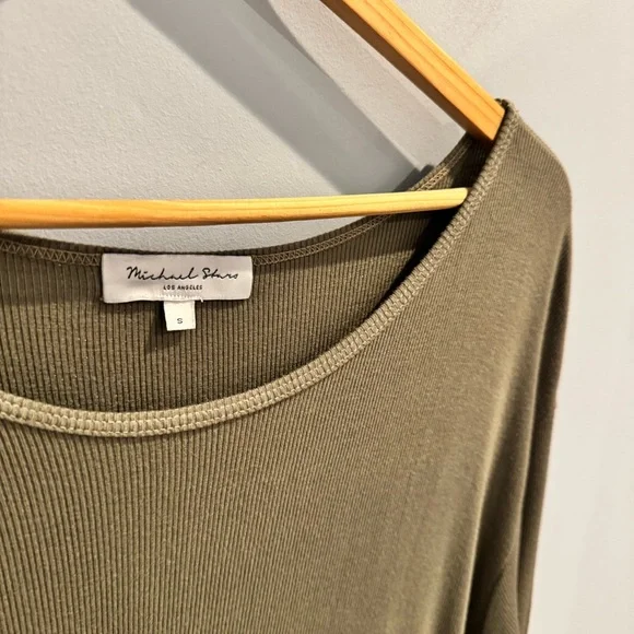 Michael Stars Nadia Mixed Fabric Satin Midi Dress in Olive Green, Size S - Picture 6 of 12